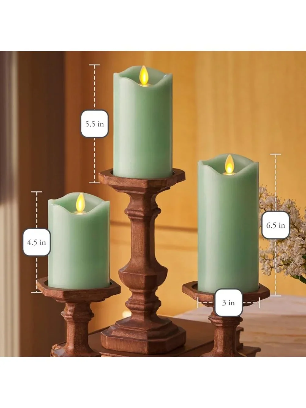 Set of 3 Flameless LED Candles - Flickering Battery Pillars, Real Wax, Pastel